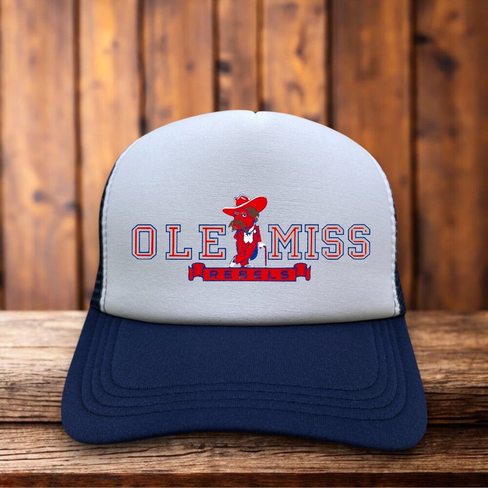 Ole Miss Rebels Mens Trucker Hat Navy Snapback University of Mississippi Cap